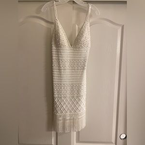 White dress mini dress with fringe. BRAND NEW.
